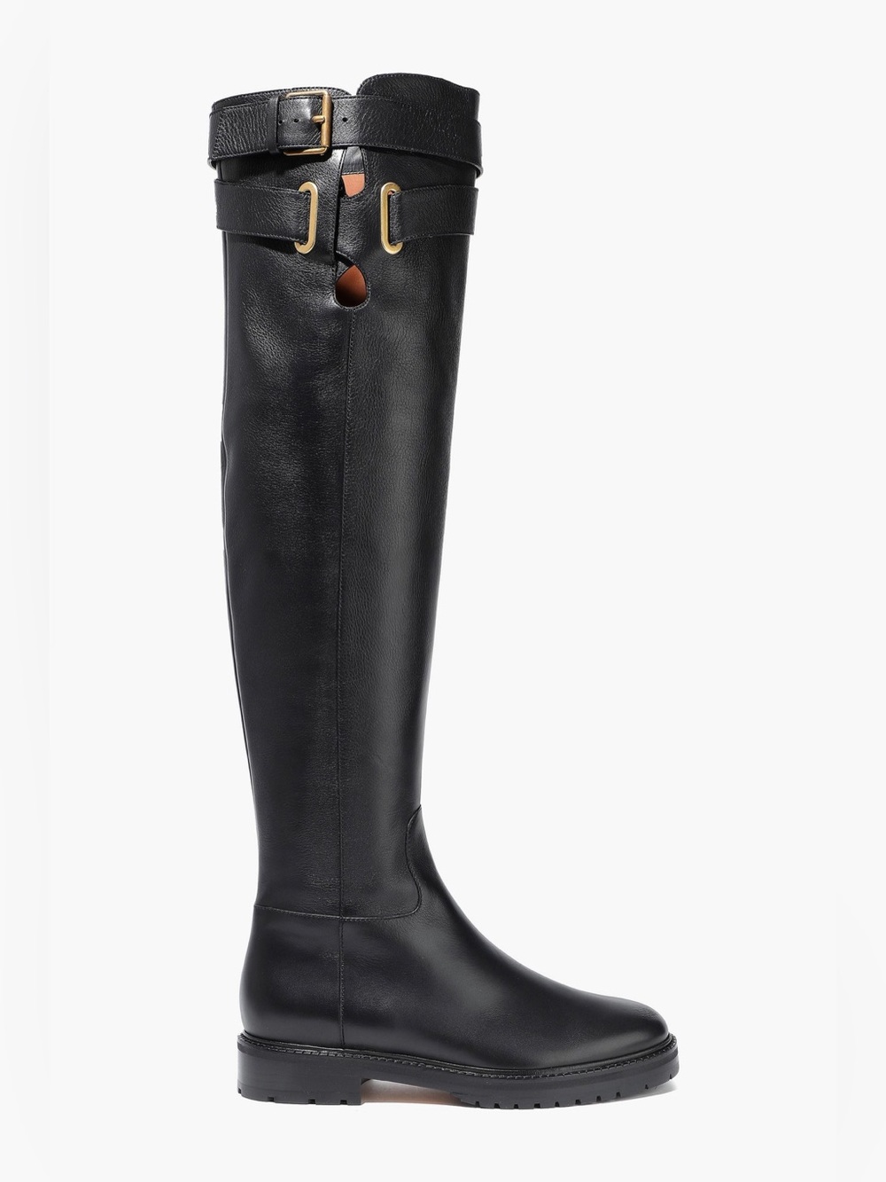 VALENTINO GARAVANI Buckled Textured Leather Over-the-Knee Black Boots